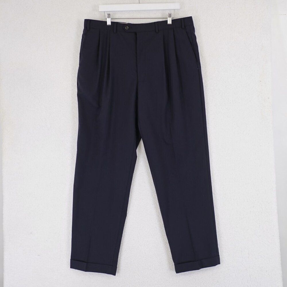 Lauren Ralph Lauren Wool Blue Pleated Cuffed Dress Pants 38/33 High Rise Lined P